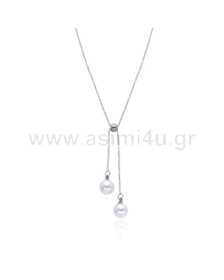 Stainless Steel Necklace with Pearls