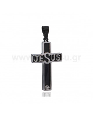 Δίχρωμος σταυρός Jesus Stainless Steel με ζιργκόν