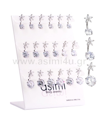 Surgical Steel 316L Belly Ring with Round Zircon 6-8-10mm