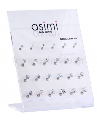 Surgical Steel 316L Tragus With Clear Zircon 3-4-5-6mm