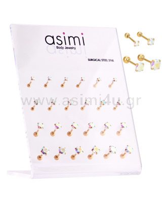Gold Plated Surgical Steel 316L Tragus with AB Zircon 3-4-5-6mm