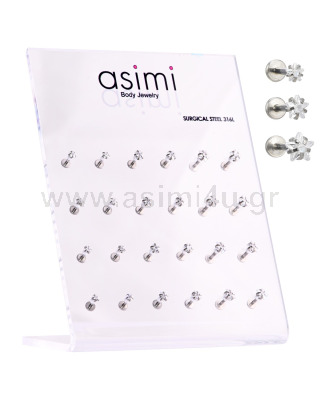 Surgical Steel 316L Star Tragus with Zircon 3-4-5mm