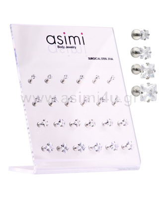 Surgical Steel 316L Square Tragus with Zircon 3-4-5-6mm