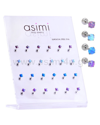Surgical Steel 316L Tragus with Opal 1.2x6x4mm