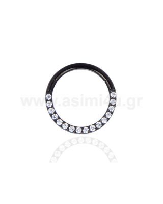 Black Segment ring 1.0x8mm with Crystal Gem Surgical Steel 316L