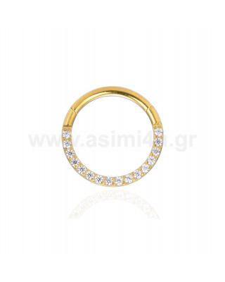 Gold Plated Segment ring 1.0x8mm with Crystal Gem Surgical Steel 316L