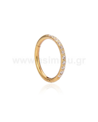 Gold Plated Segment ring 1.0x8mm with Crystal Gem Surgical Steel 316L