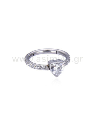 Heart Hinged segment ring 8-10mm with Zircon Surgical Steel 316L