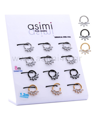 Segment Ring with Zircon 1.2x8mm Surgical Steel 316L