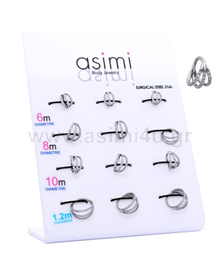 Triple Segment Ring with CZ 1.2x6-8-10mm Surgical Steel 316L
