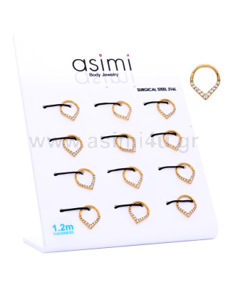 Gold Plated Septum clicker V with zircon 1.2x8mm Surgical Steel 316L