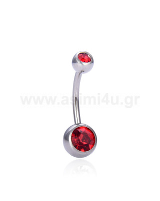 G23 Titanium Belly Ring 1.6x10x8/5mm With Red Crystals