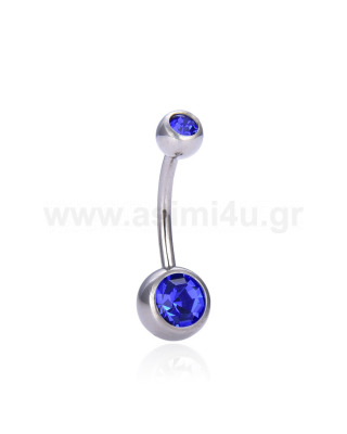G23 Titanium Belly Ring 1.6x10x8/5mm With Blue Crystals