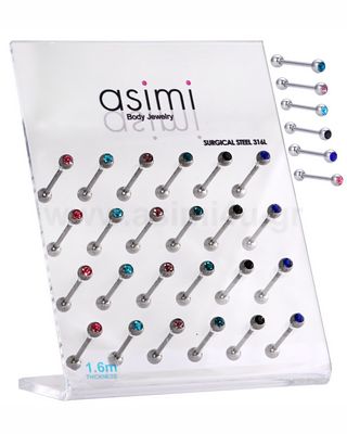 1.6mm Barbell With Mix Color Crystal Surgical Steel 316L