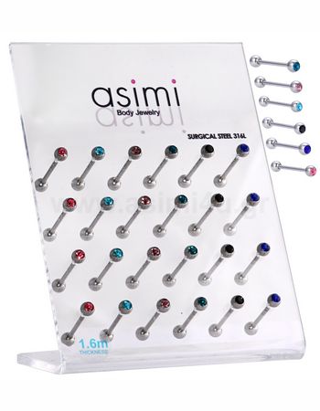 1.6mm Barbell With Mix Color Crystal Surgical Steel 316L